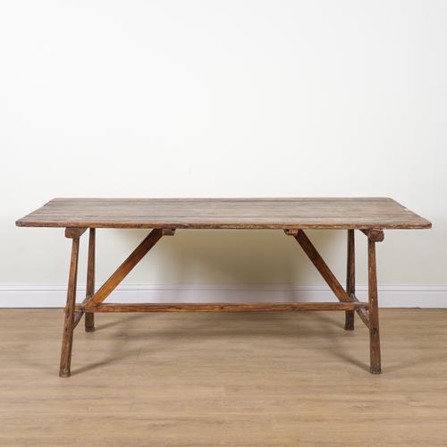 A EASTERN SOFTWOOD PLANK TOP KITCHEN TABLE