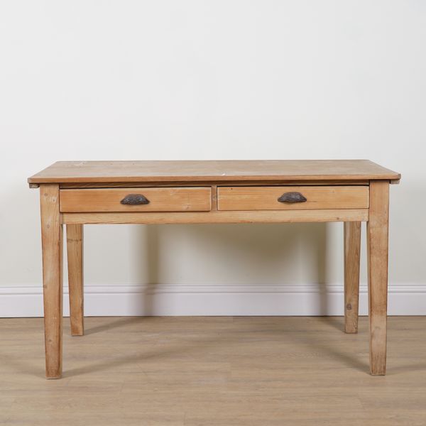 A PINE TWO DRAWER KITCHEN TABLE