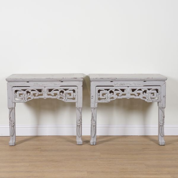 A PAIR OF EARLY 20TH CENTURY EASTERN HARDWOOD CONSOLE TABLES (2)