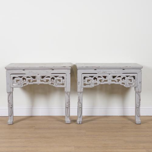 A PAIR OF EARLY 20TH CENTURY EASTERN HARDWOOD CONSOLE TABLES (2)