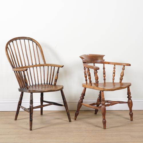 A VICTORIAN BEECH AND ELM TUB BACK DESK CHAIR (2)