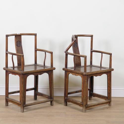 A PAIR OF CHINESE HARDWOOD OPEN ARMCHAIRS (2)
