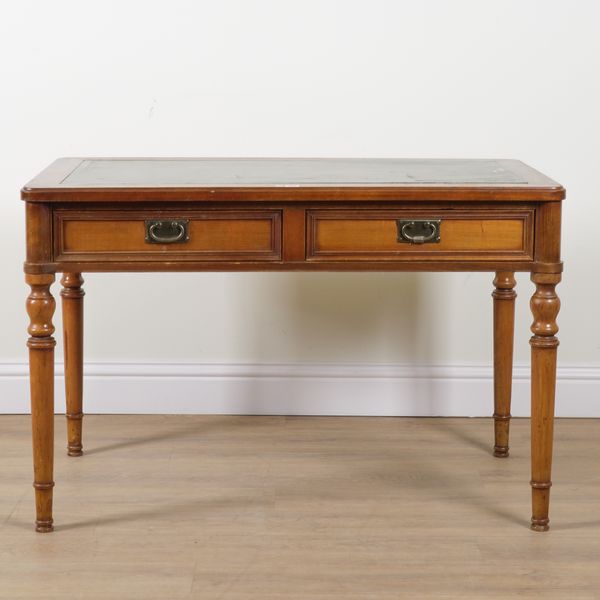 GRANGE; A STAINED BEECH TWO DRAWER WRITING DESK