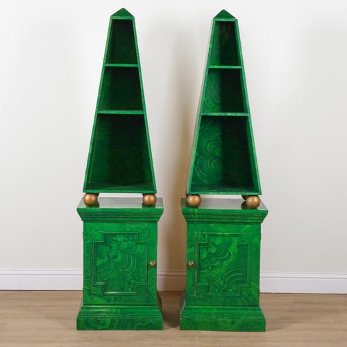 A PAIR OF FAUX MALACHITE PAINTED SIDE CABINETS (2)