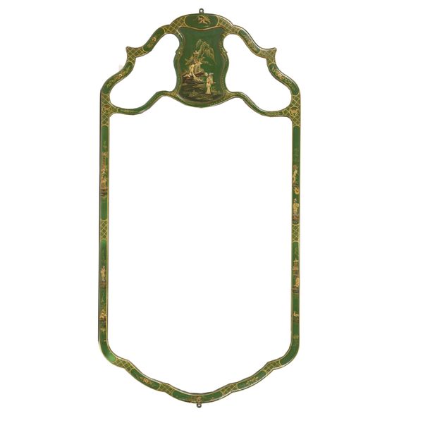 A 20TH CENTURY GREEN LACQUER SECTIONAL WALL MIRROR