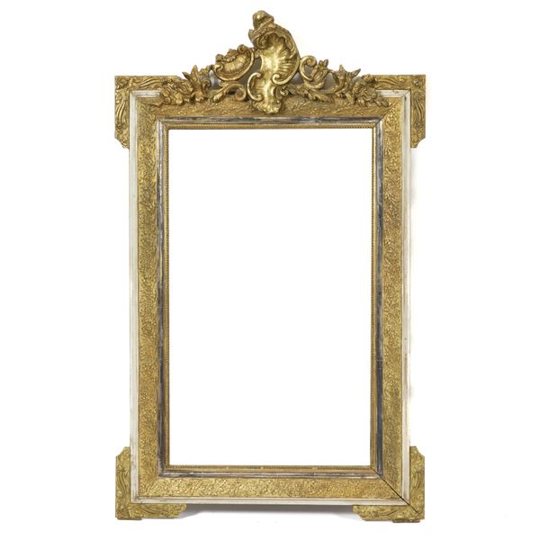 A LATE 19TH CENTURY FRENCH GILT FRAMED OVERMANTEL MIRROR (2)