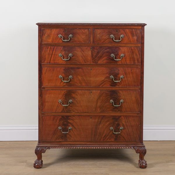 A LATE 19TH CENTURY MAHOGANY CHEST OF DRAWERS