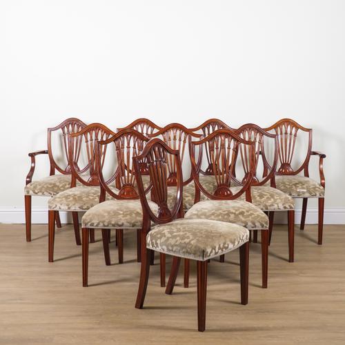 A SET OF TEN GEORGE III STYLE MAHOGANY SHIELDBACK DINING CHAIRS (10)