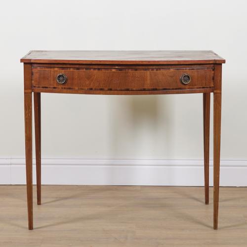 A GEORGE III ROSEWOOD BANDED MAHOGANY BOWFRONT SINGLE DRAWER SIDE TABLE