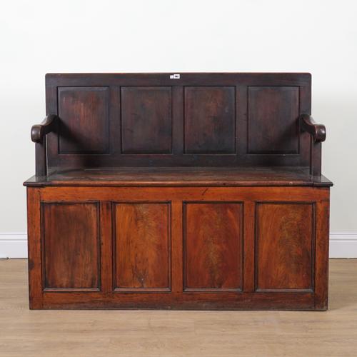 A 19TH CENTURY MAHOGANY OPEN ARM BOX SEAT SETTLE