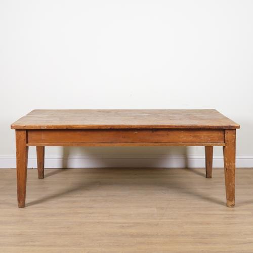 A VICTORIAN PINE PLANK TOP KITCHEN/ PREPARATION TABLE