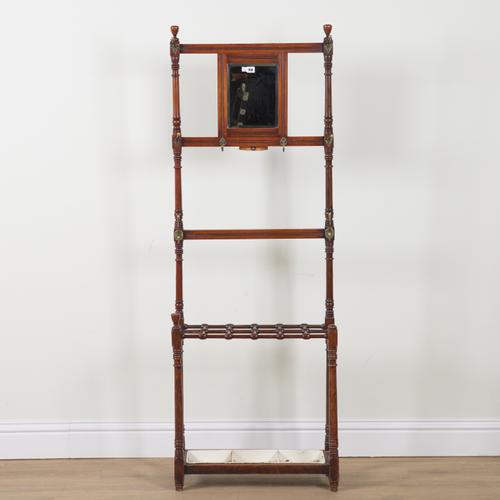 POSSIBLY LIBERTY & CO; A LATE 19TH CENTURY MAHOGANY COAT AND UMBRELLA STAND