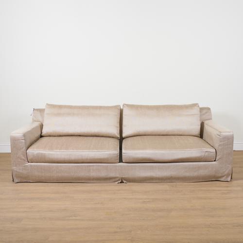 CHRISTIAN LIAIGRE; A GOLD UPHOLSTERED SQUARE BACK SOFA