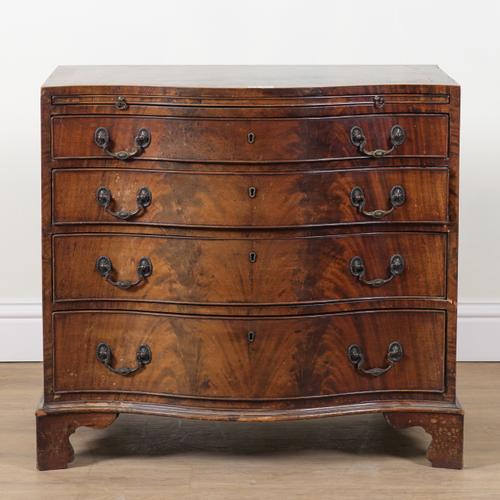 A GEORGE III MAHOGANY SERPENTINE CHEST