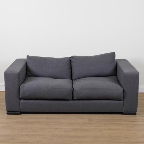GEORGE SMITH; A MODERN CHARCOAL UPHOLSTERED SQUARE BACK SOFA