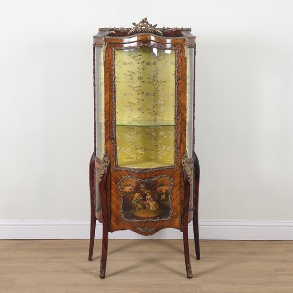 A LOUIS XVI STYLE GILT METAL MOUNTED KINGWOOD VERNIS MARTIN DISPLAY CABINET