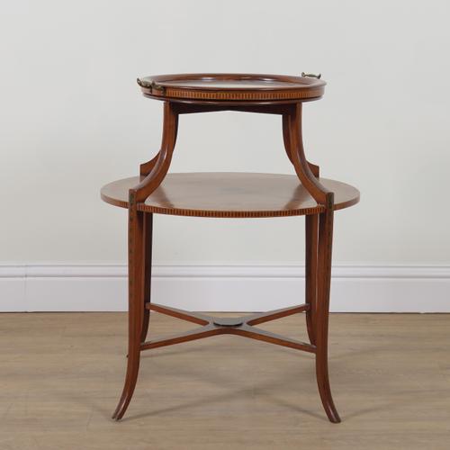 AN EDWARDIAN FLORAL POLYCHROME PAINTED SATINWOOD CIRCULAR TWO TIER OCCASIONAL TABLE