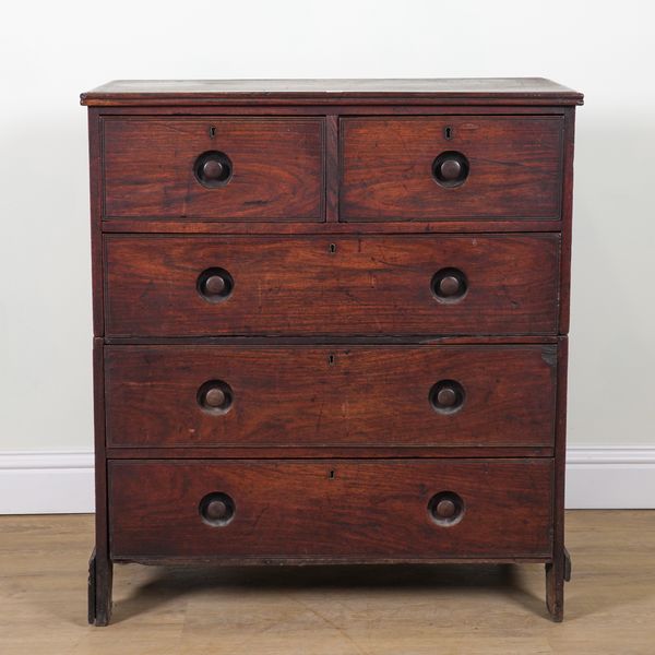 A 19TH CENTURY ANGLO-INDIAN TEAK TWO SECTION CAMPAIGN CHEST