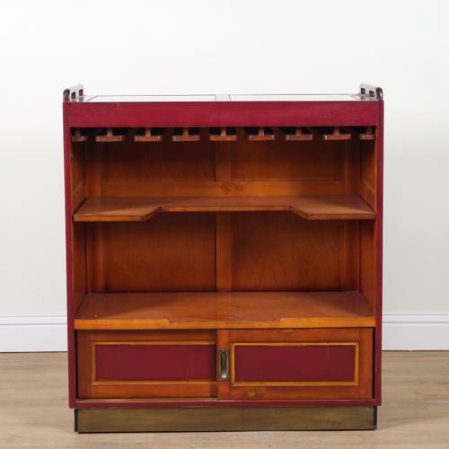 A.M BY LAND AND SEA; A 20TH CENTURY RED PAINTED DRINKS BAR
