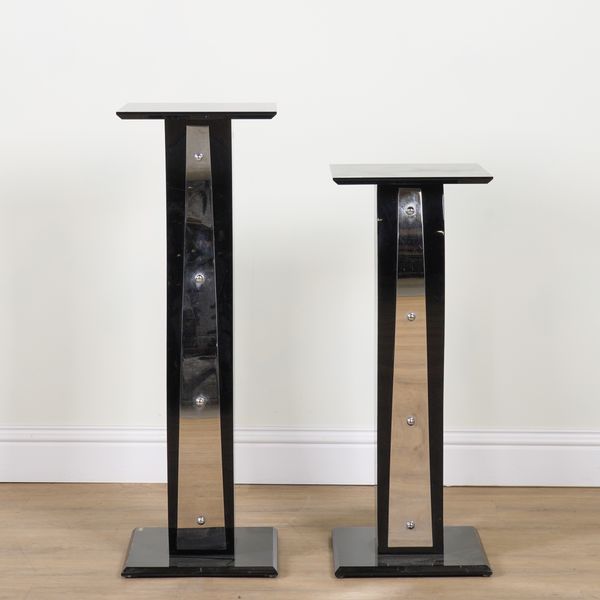 HAZIZA; TWO BLACK ACRYLIC AND CHROME PEDESTALS (2)