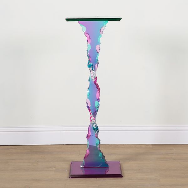 POSSIBLY HAZIZA; A PURPLE ACRYLIC PEDESTAL