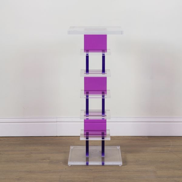 HAZIZA; A PURPLE COLOURED ACRYLIC PEDESTAL