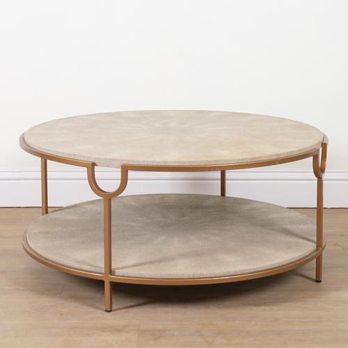 A 20TH CENTURY TWO TIER CIRCULAR FAUX SHAGREEN COFFEE TABLE