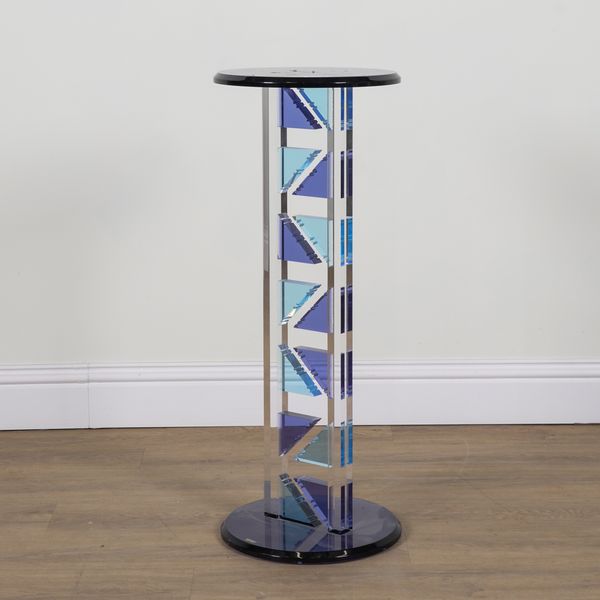 HAZIZA; A BLUE COLOURED ACRYLIC PEDESTAL