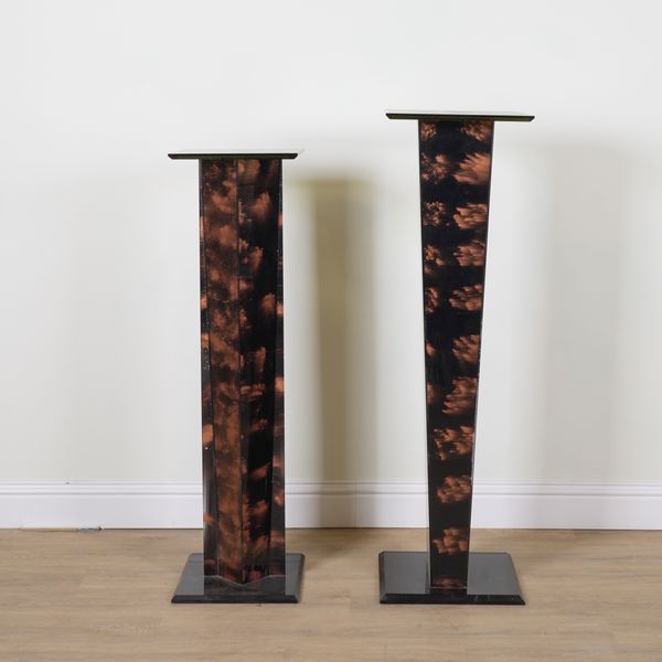 POSSIBLY HAZIZA; TWO COLOURED ACRYLIC PEDESTALS (2)