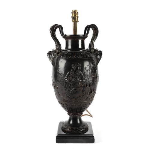 AFTER CLAUDE MICHEL CLODION: A BRONZE PATINATED COMPOSITE URN TABLE LAMP
