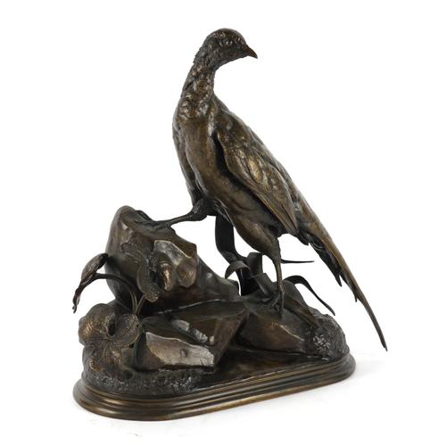 JULES MOIGNIEZ (FRENCH,1835-1894): A PATINATED BRONZE ANIMALIER SCULPTURE OF A PHEASANT