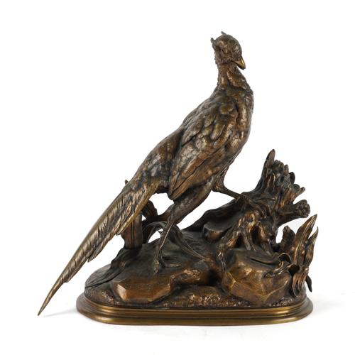 JULES MOIGNIEZ (FRENCH, 1835-1894): A PATINATED BRONZE ANIMALIER GROUP OF A PHEASANT AND WEASEL