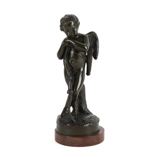 AFTER AUGUSTE MOREAU: A FRENCH PATINATED BRONZE WINGED PUTTO