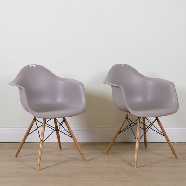 VITRA EAMES; A PAIR OF GREY MOULDED PLASTIC ARMCHAIRS (2)