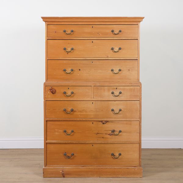 A 19TH CENTURY PINE CHEST ON CHEST