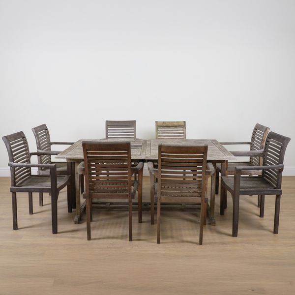 A RECTANGULAR SLATTED HARDWOOD GARDEN TABLE (9)