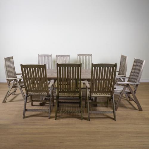 A TEAK RECTANGULAR EXTENDING GARDEN TABLE (10)