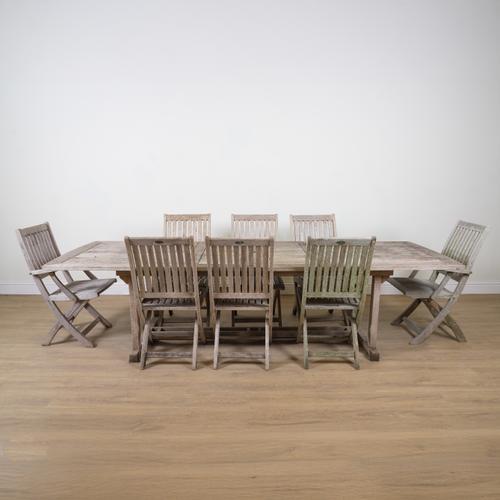 WESTMINSTER TEAK; A TEAK RECTANGULAR EXTENDING GARDEN TABLE (9)