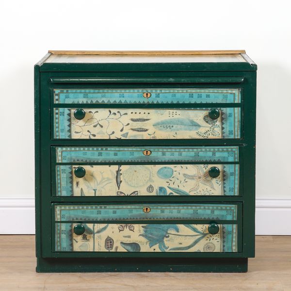 A 20TH CENTURY BOTANICAL THEMED POLYCHROME PAINTED CHEST OF DRAWERS