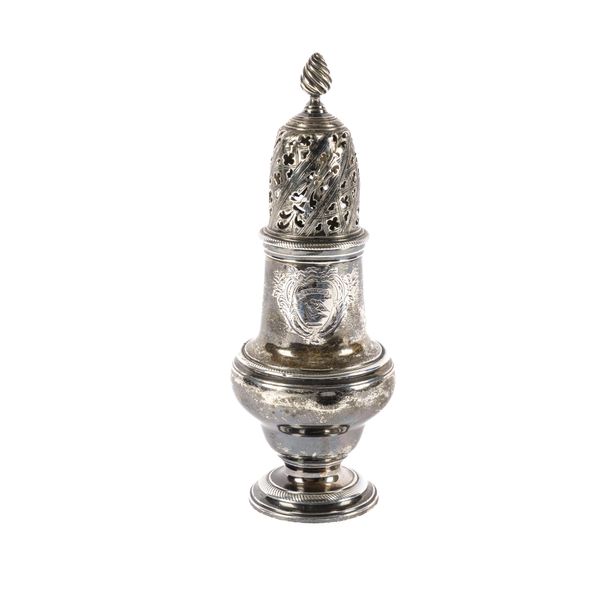 AN EARLY GEORGE III SILVER SUGAR CASTER