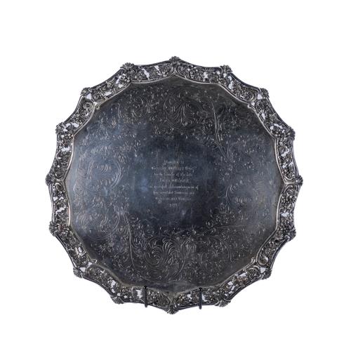 A VICTORIAN SILVER SHAPED CIRCULAR SALVER