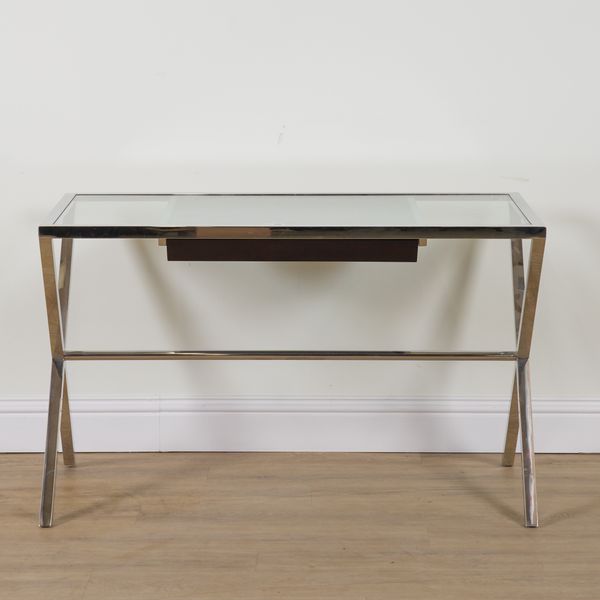 A MODERN CHROME AND GLASS DESK