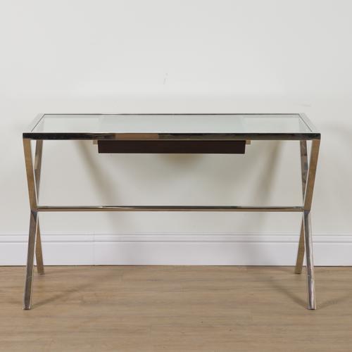 A MODERN CHROME AND GLASS DESK