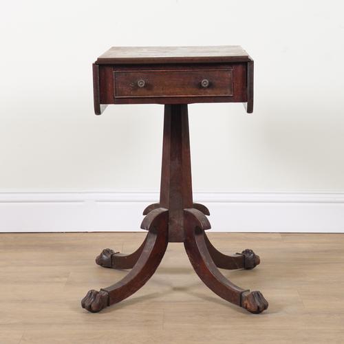 A LATE GEORGE III MAHOGANY DROP FLAP SINGLE DRAWER WORK TABLE