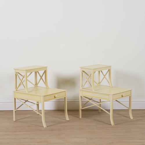 PROBABLY COLEFAX & FOWLER; A PAIR OF PAINTED TWO TIER BEDSIDE TABLES (2)