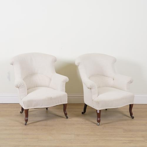 A PAIR OF VICTORIAN UPHOLSTERED ARMCHAIRS (2)