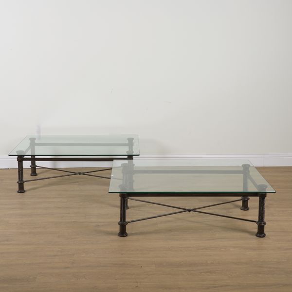 A PAIR OF RECTANGULAR GLASS TOP OCCASIONAL TABLES (2)