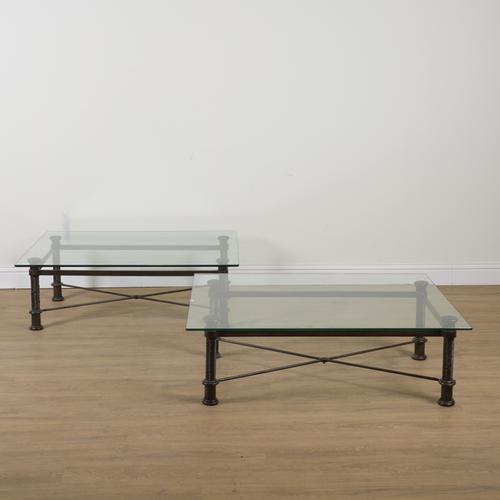 A PAIR OF RECTANGULAR GLASS TOP OCCASIONAL TABLES (2)