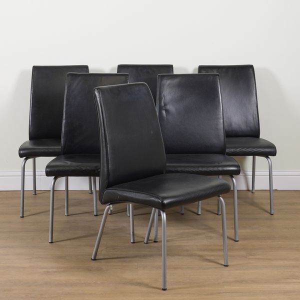 HULSTA; A SET OF SIX BLACK LEATHER UPHOLSTERED KITCHEN CHAIRS (6)