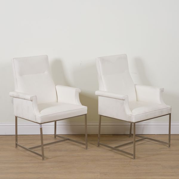 PROBABLY JULES WABES; A PAIR OF CREAM LEATHER UPHOLSTERED EASY ARMCHAIRS (2)